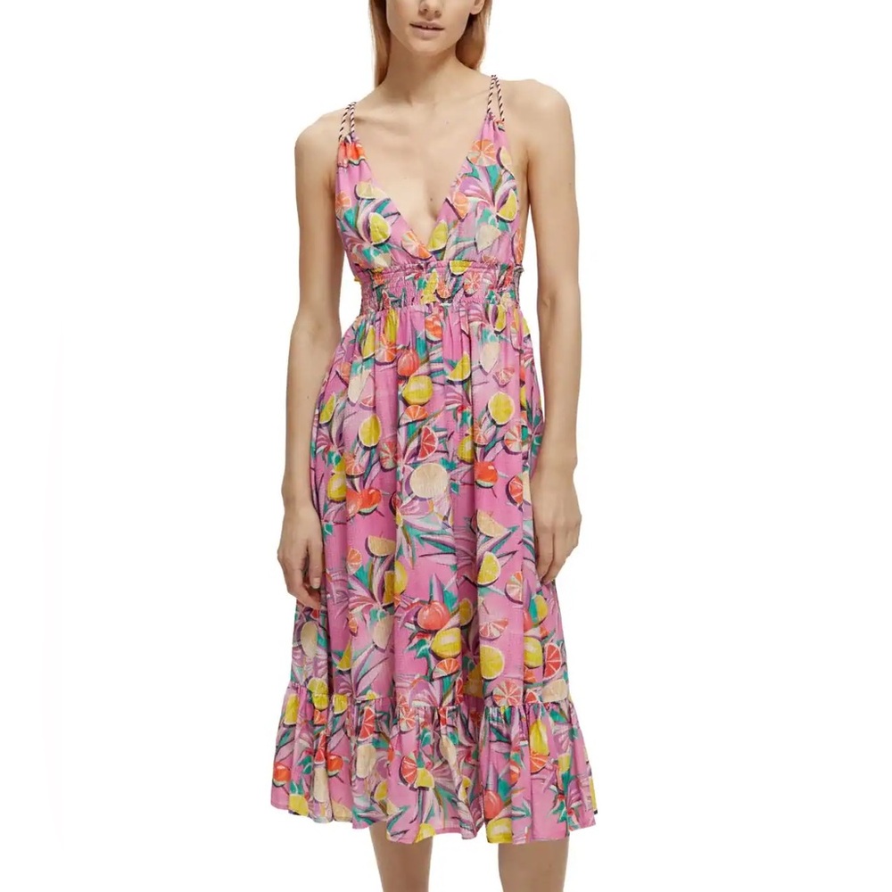 Scotch & Soda Pink Floral Midi Dress